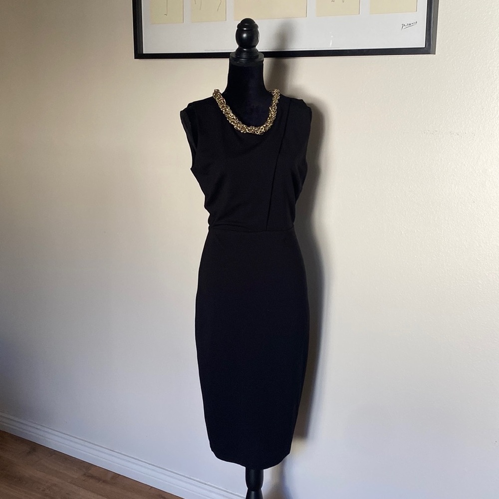 SB by Sheri Bodell black chain zip back neck details sleeveless dress